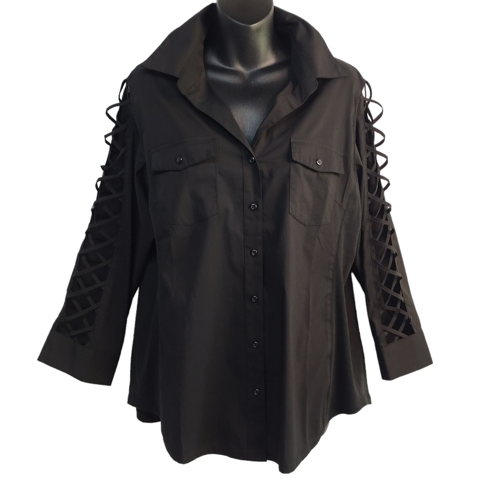 Sharagano Women's Black Button Down Shirt Size L NWT
